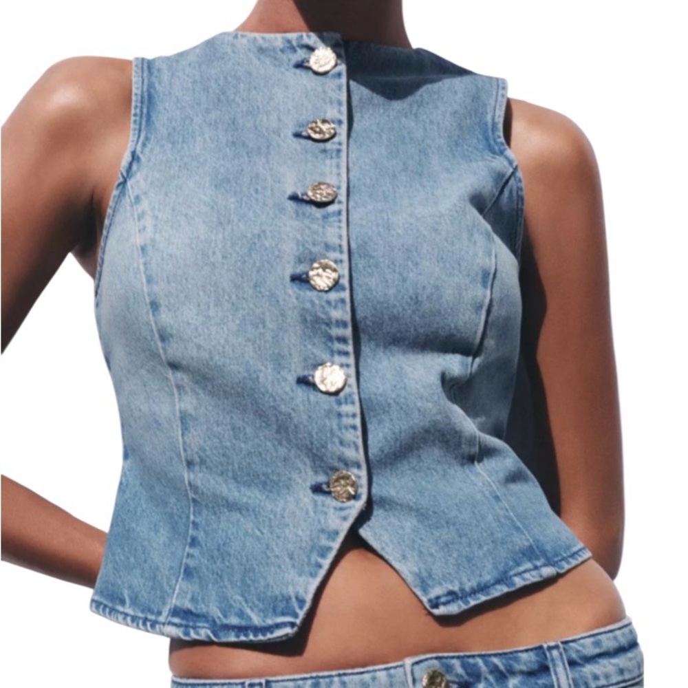 Zara Blue Denim Crop Top